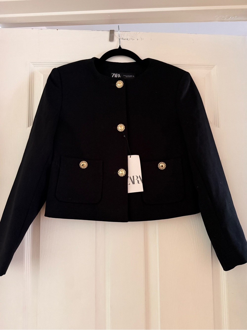 NEW! ZARA - Cropped Blazer with Gold Buttons - Black - Size XS
